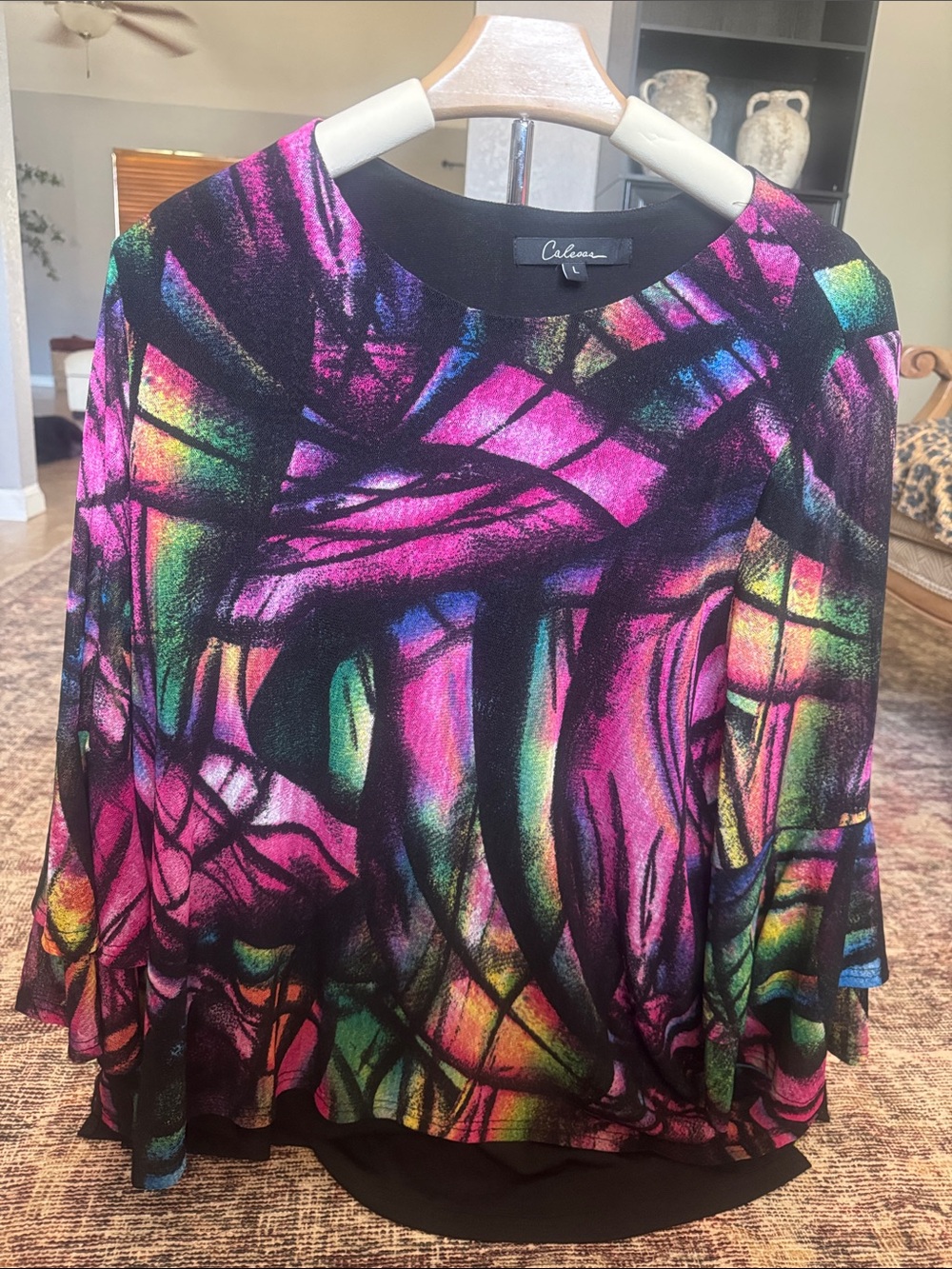 Carmen Multicolor Abstract Print Blouse - Pink/Green/Blue